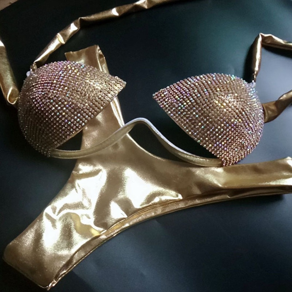 Story1440 Gold and Rhinestone two piece bikini NWT